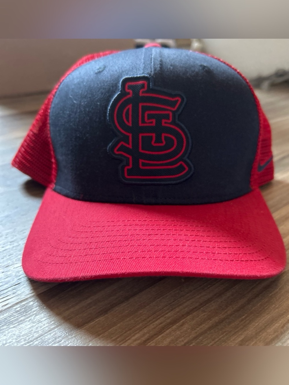 Nike Kids Red and Navy St. Louis Logo Trucker Hat